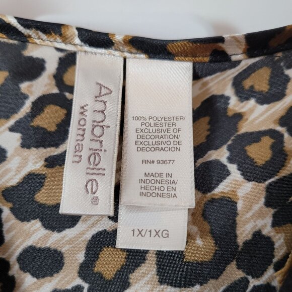 Ambrielle Womens Leopard Print Nightgown With Lace Trim 1X Polyester Blend - Picture 9 of 9